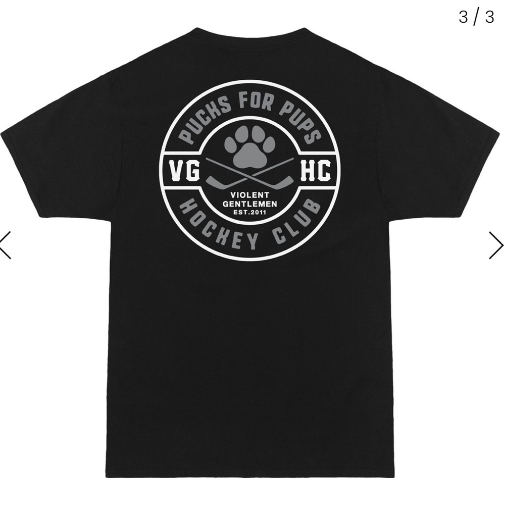 VIOLENT GENTLEMEN X PUCKS FOR PUPS BLACK RARE SHORT SLEEVE T-SHIRT SIZE MEDIUM